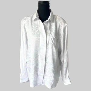 Vintage Kara White  Printed Satin Button Down Shirt